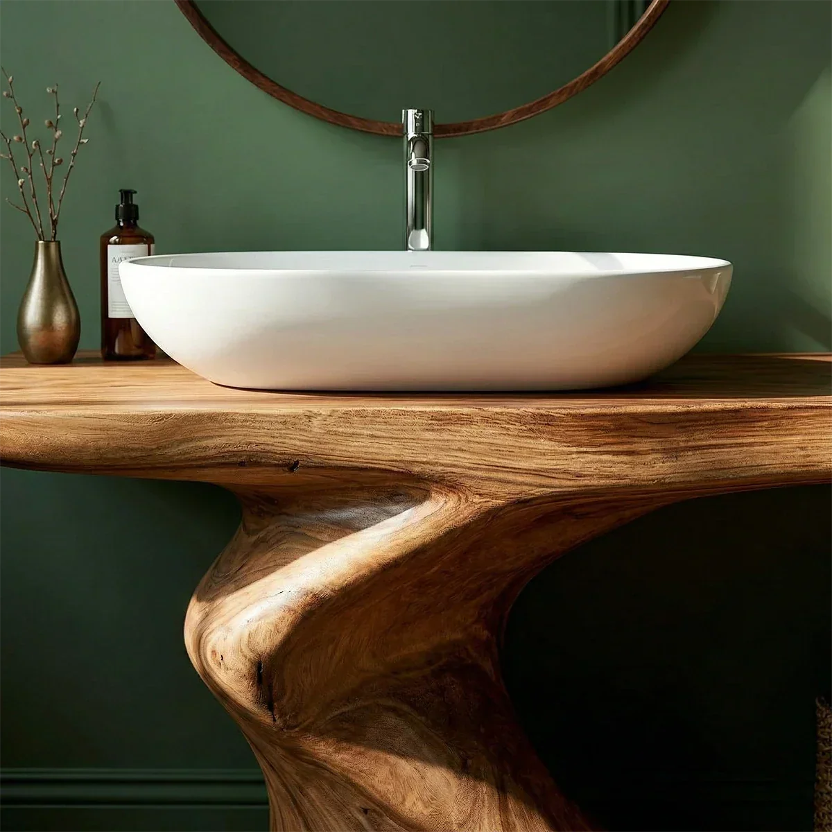 Organic Sculpted Bathroom Vanity Natural Solid Wood Open Base - Arboriswood - 4