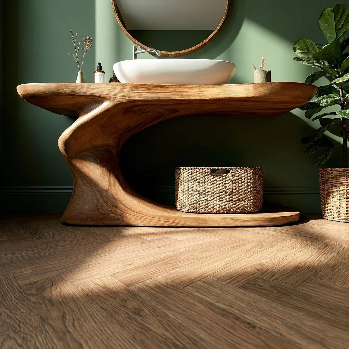 Organic Sculpted Bathroom Vanity Natural Solid Wood Open Base - ArborisWood - 5