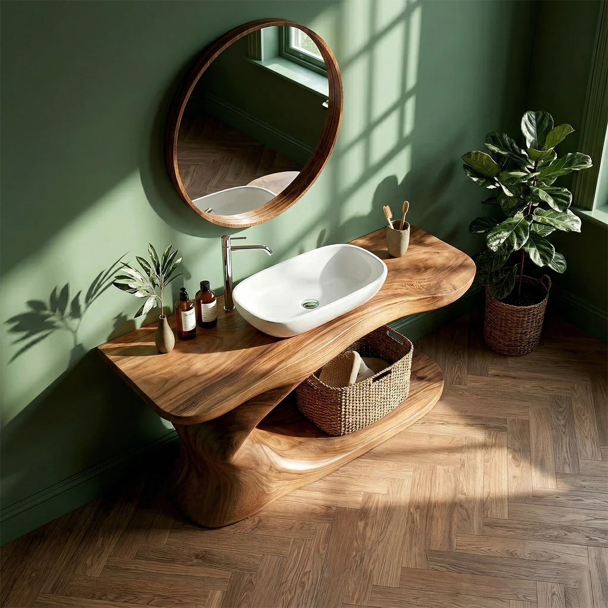 Organic Sculpted Bathroom Vanity Natural Solid Wood Open Base - ArborisWood - 6