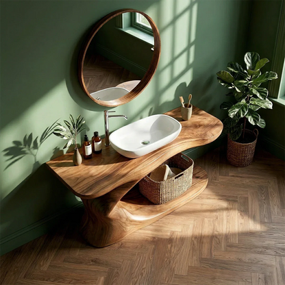 Organic Sculpted Bathroom Vanity Natural Solid Wood Open Base - ArborisWood - 6