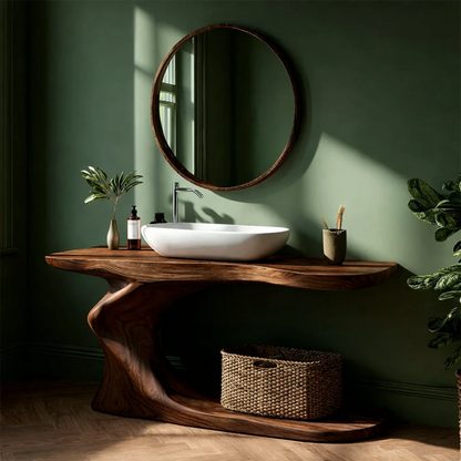 Organic Sculpted Bathroom Vanity Natural Solid Wood Open Base - ArborisWood - 7