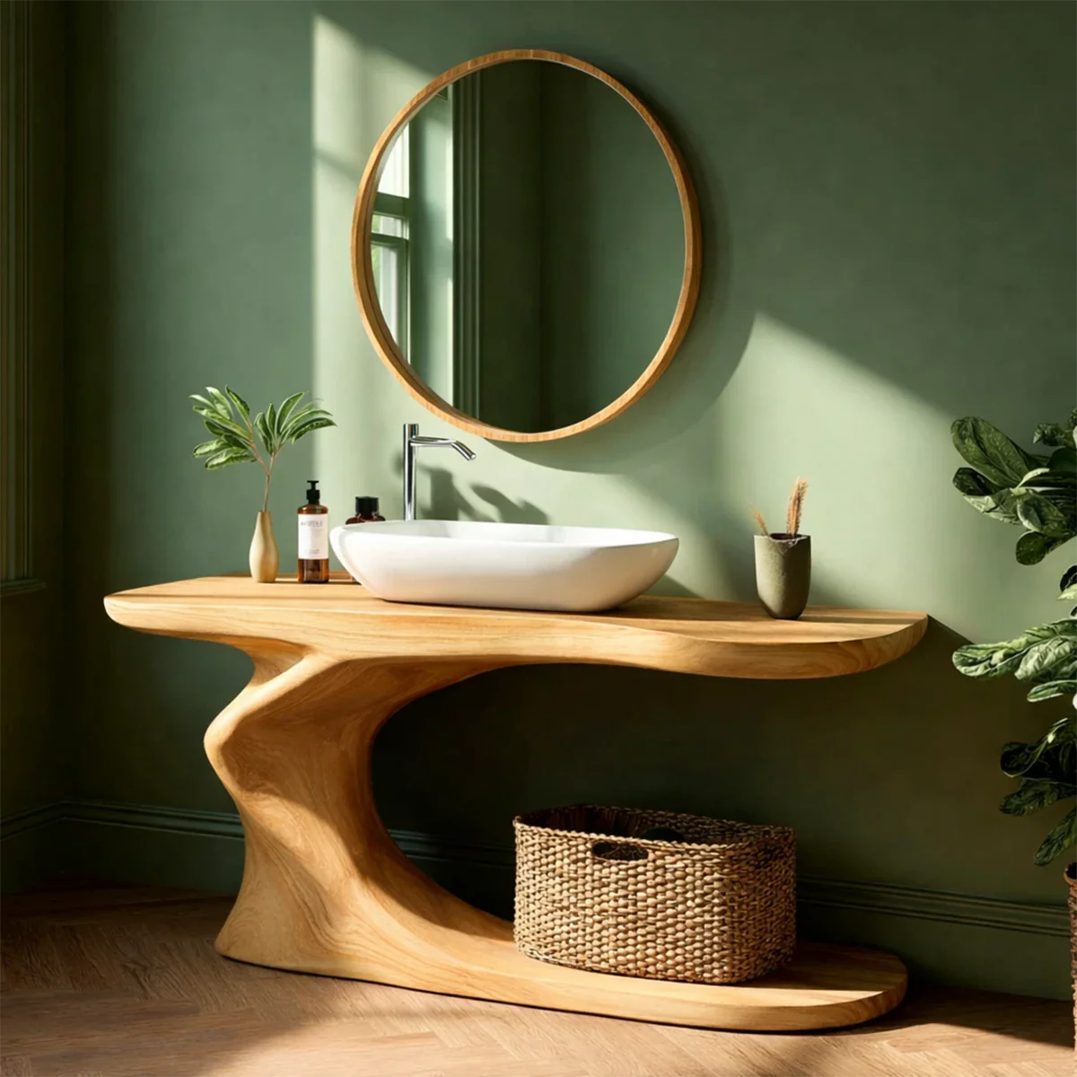 Organic Sculpted Bathroom Vanity Natural Solid Wood Open Base - ArborisWood - 8