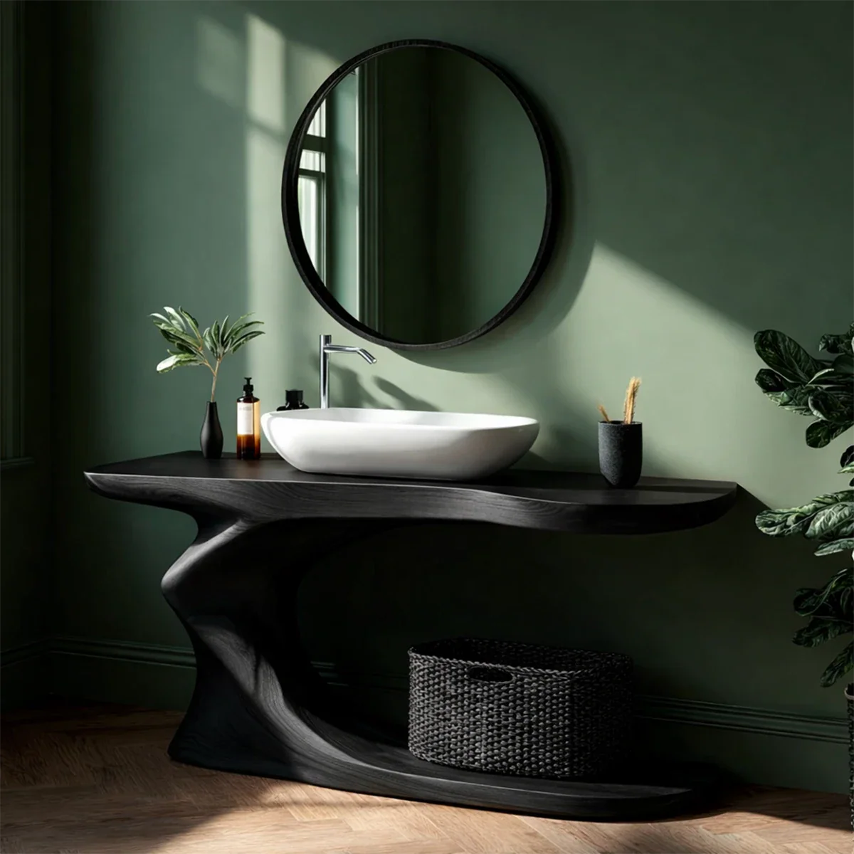 Organic Sculpted Bathroom Vanity Natural Solid Wood Open Base - ArborisWood - 9
