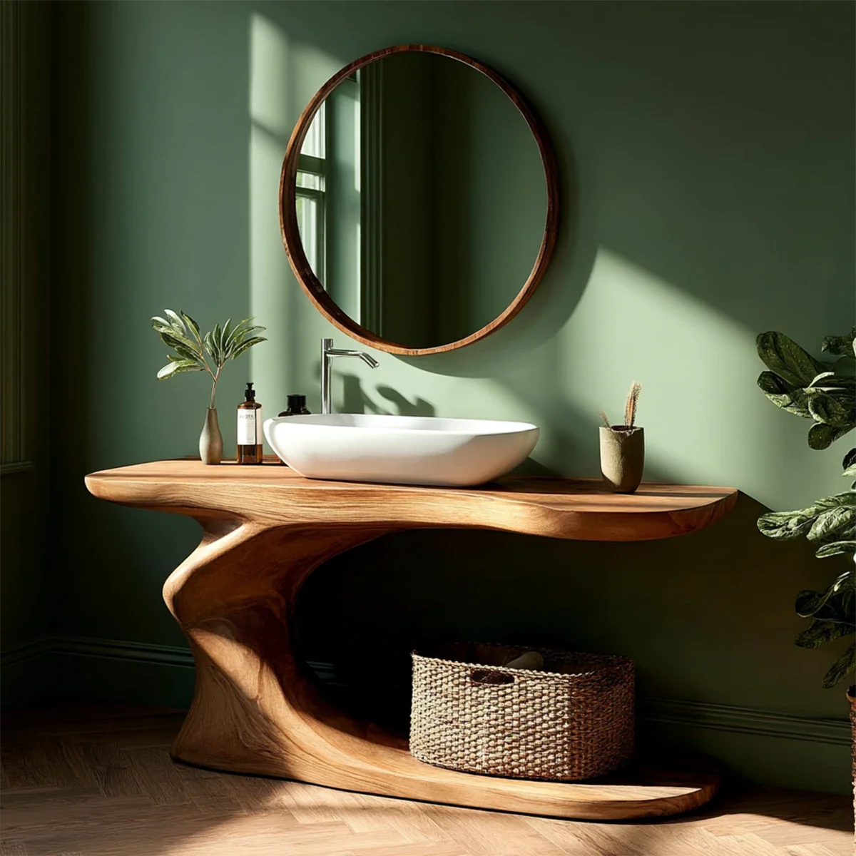 Organic Sculpted Bathroom Vanity Natural Solid Wood Open Base - ArborisWood