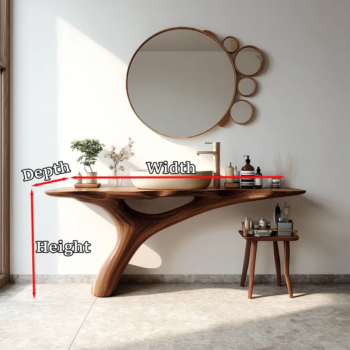 Organic Sculptural Bathroom Vanity Natural Solid Wood Curved Base - ArborisWood - 10