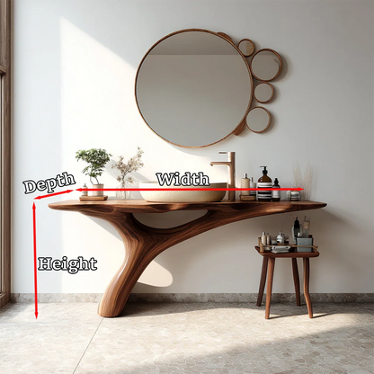 Organic Sculptural Bathroom Vanity Natural Solid Wood Curved Base - ArborisWood - 10