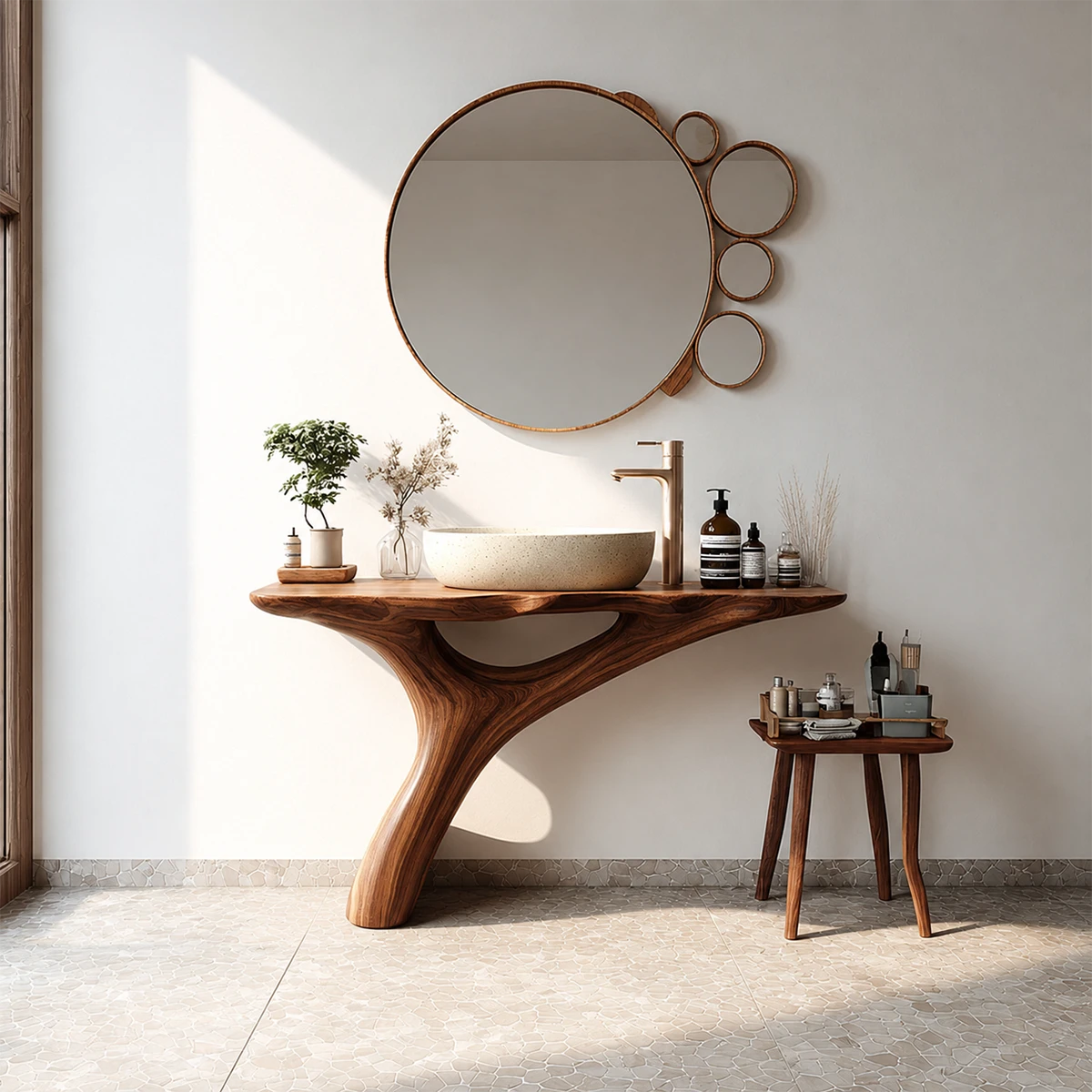 Organic Sculptural Bathroom Vanity Natural Solid Wood Curved Base - ArborisWood - 11