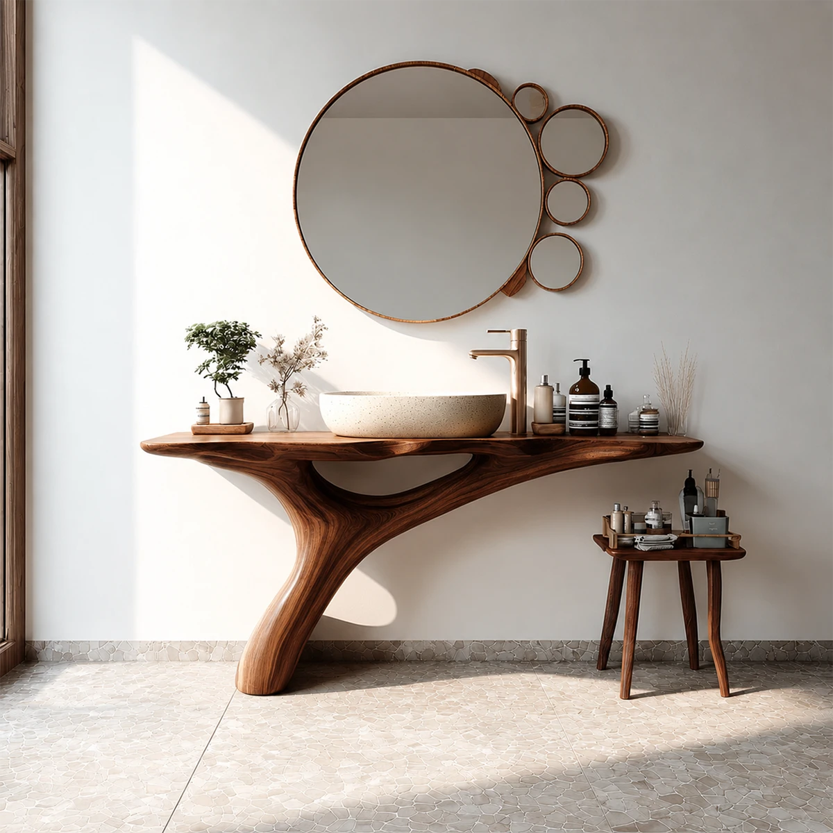 Organic Sculptural Bathroom Vanity Natural Solid Wood Curved Base - ArborisWood - 12