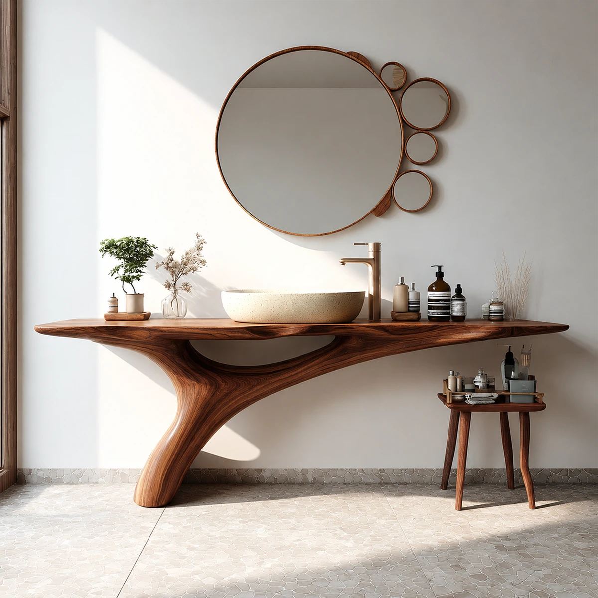 Organic Sculptural Bathroom Vanity Natural Solid Wood Curved Base - ArborisWood - 13