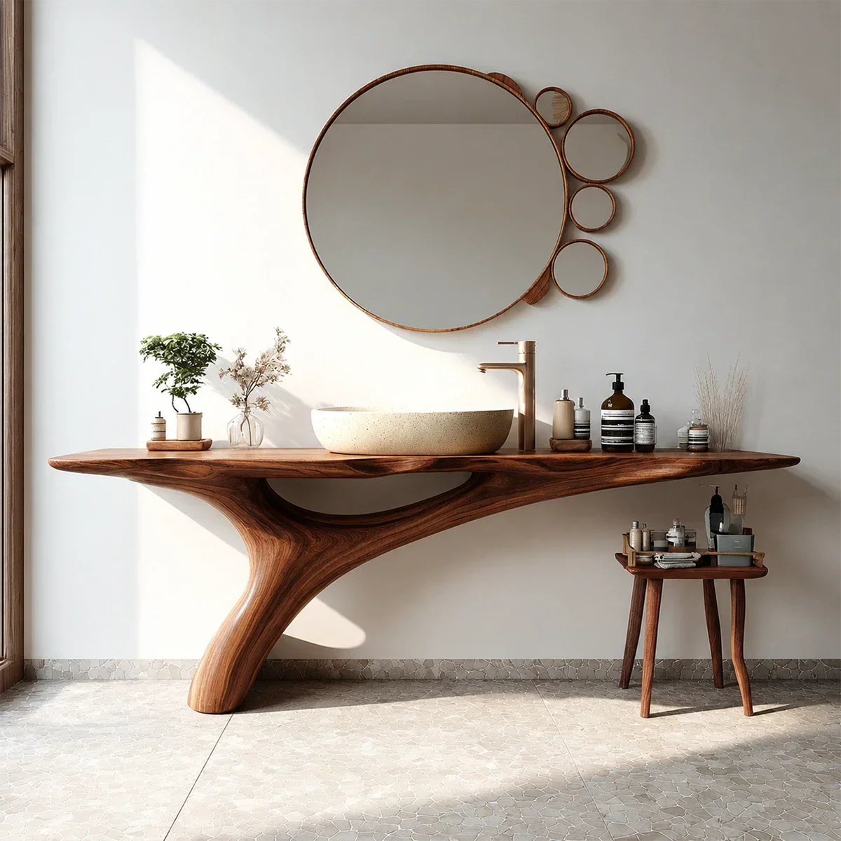 Organic Sculptural Bathroom Vanity Natural Solid Wood Curved Base - Arboriswood - 13