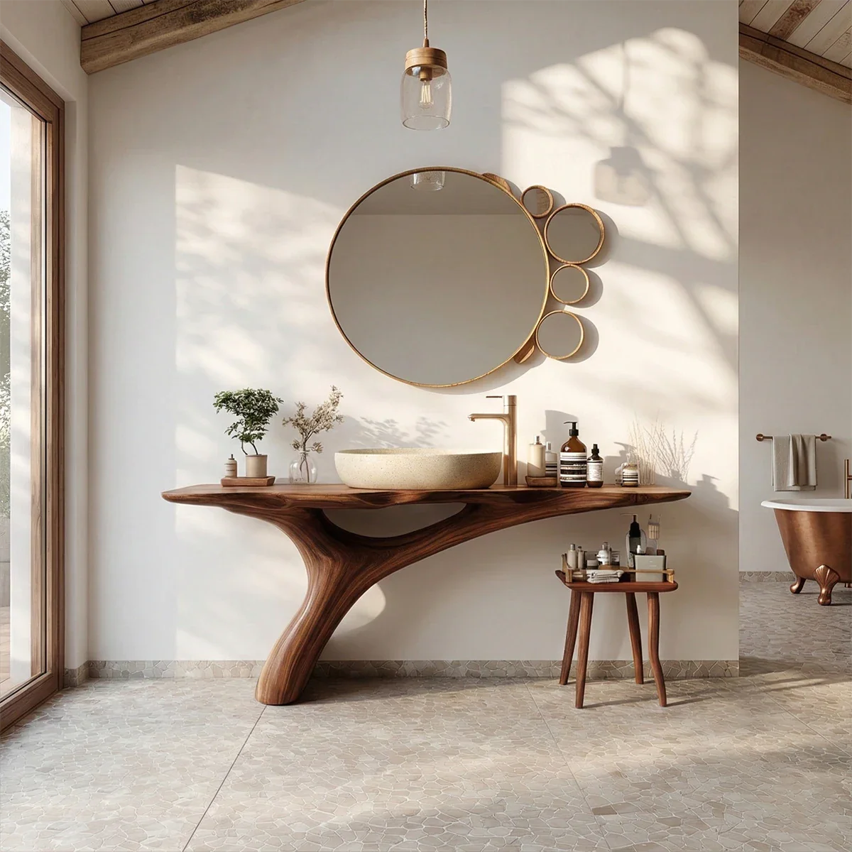 Organic Sculptural Bathroom Vanity Natural Solid Wood Curved Base - ArborisWood - 2