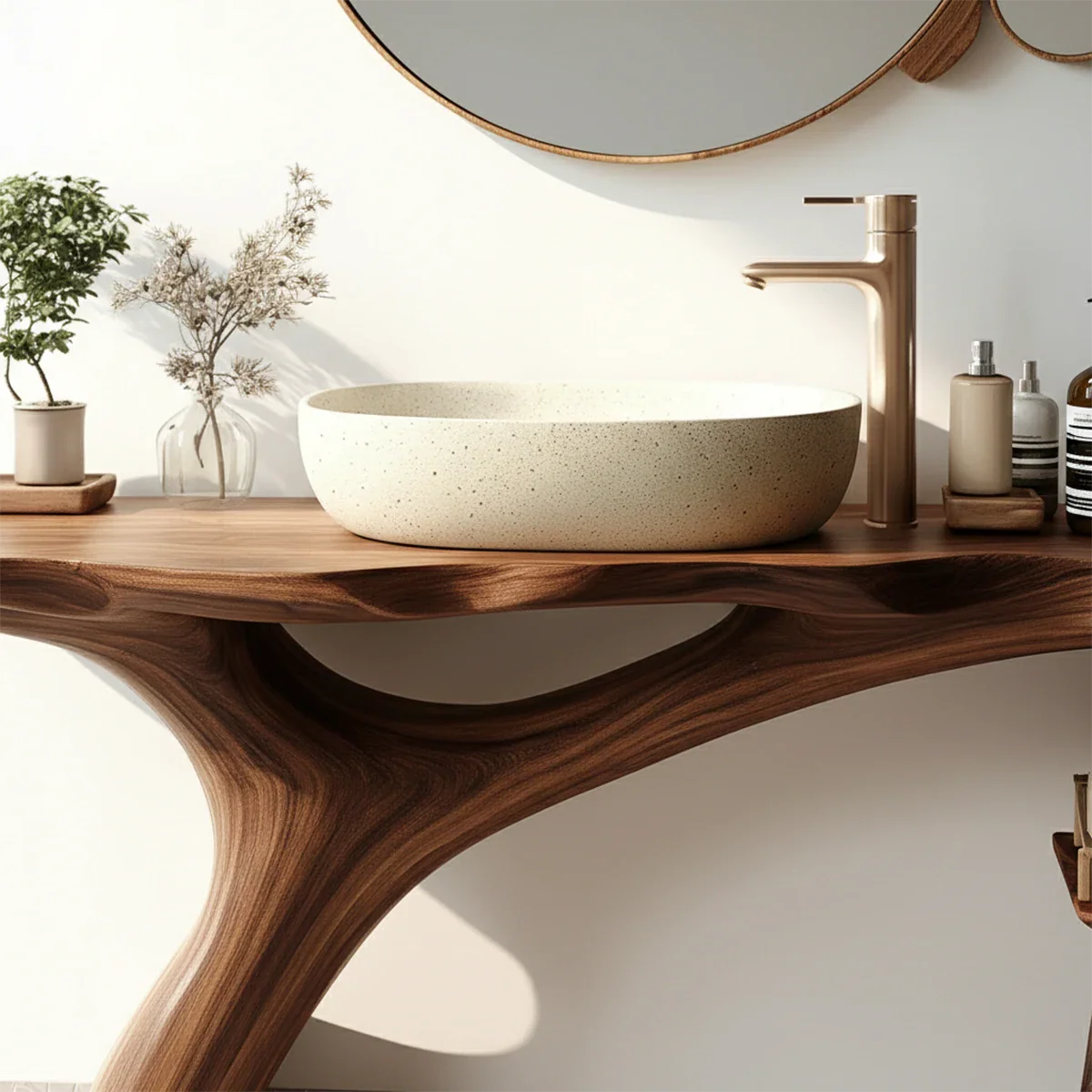 Organic Sculptural Bathroom Vanity Natural Solid Wood Curved Base - ArborisWood - 3