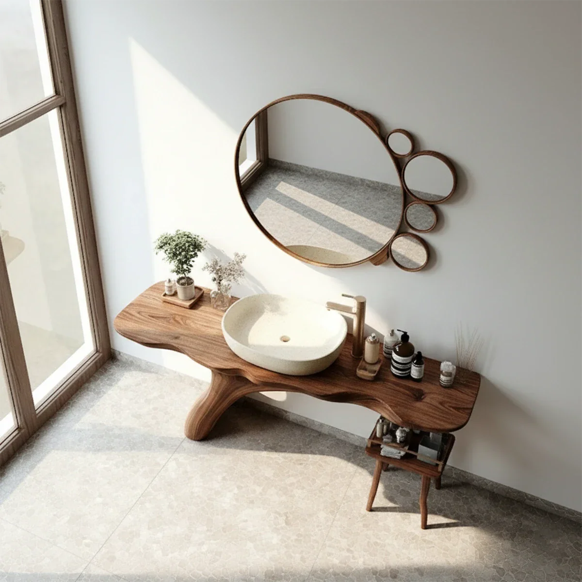 Organic Sculptural Bathroom Vanity Natural Solid Wood Curved Base - ArborisWood - 5