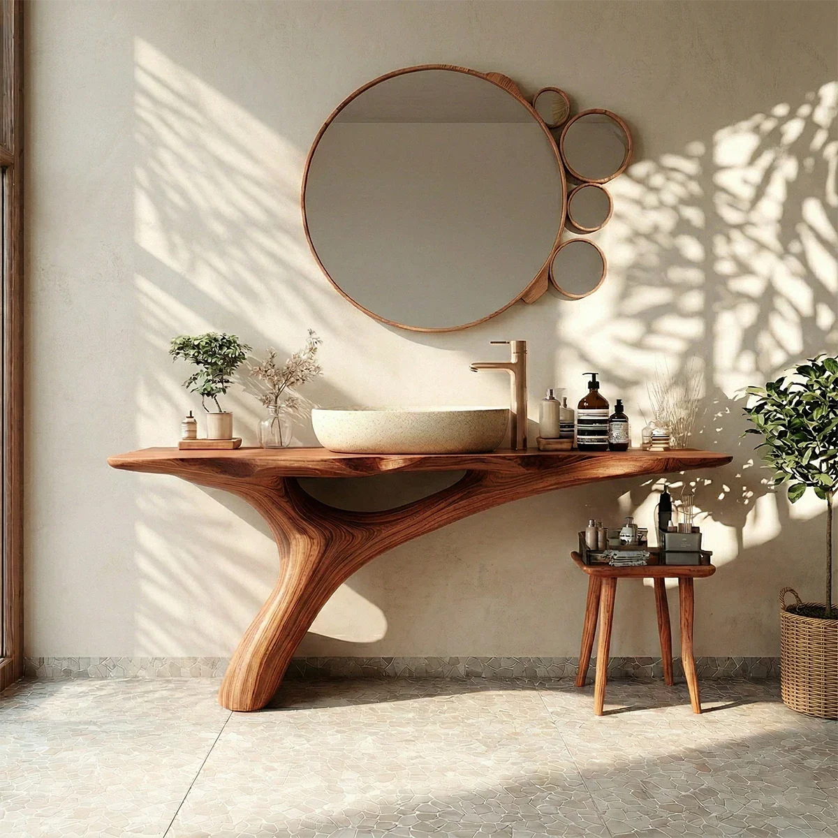 Organic Sculptural Bathroom Vanity Natural Solid Wood Curved Base - ArborisWood - 6