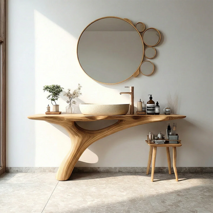 Organic Sculptural Bathroom Vanity Natural Solid Wood Curved Base - ArborisWood - 7