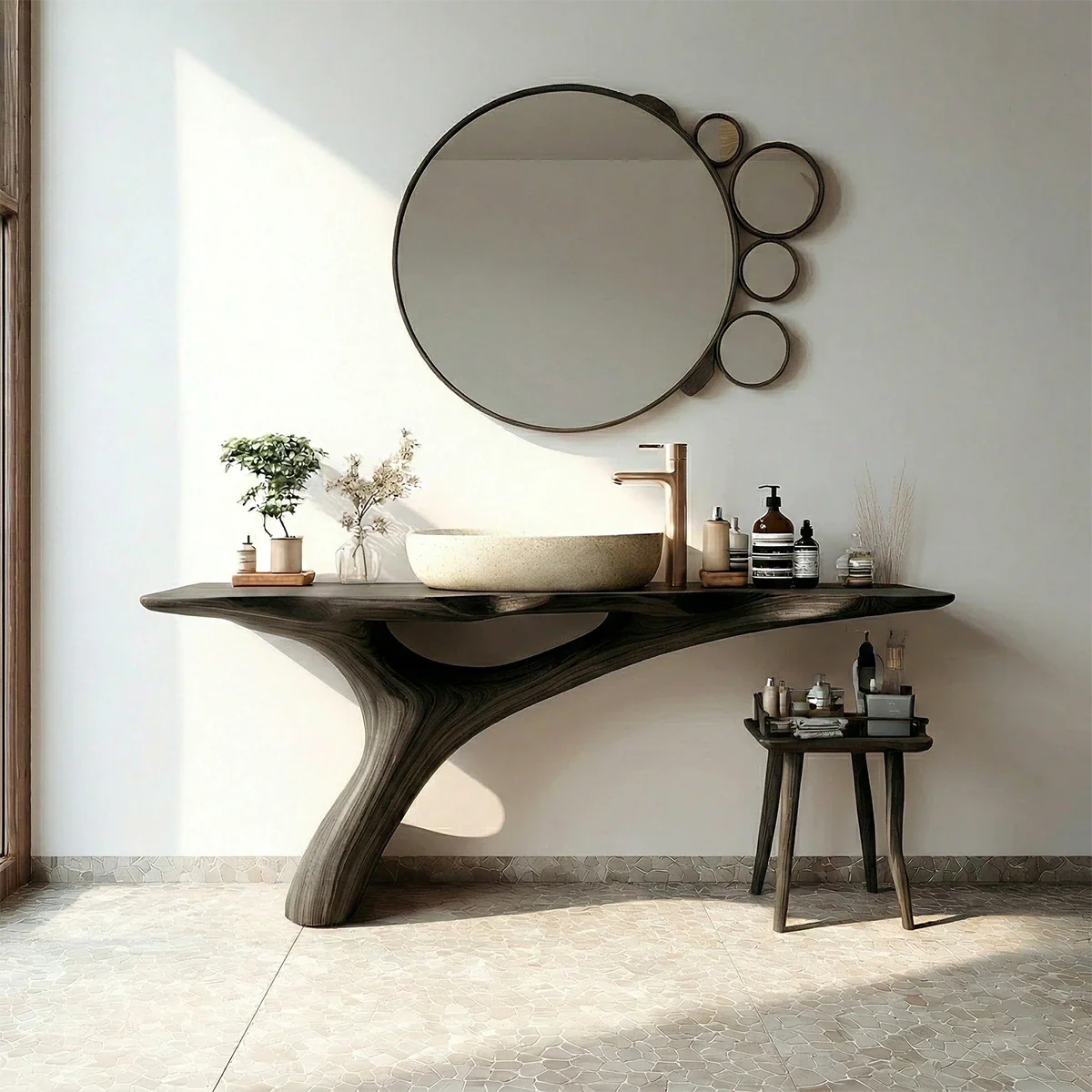 Organic Sculptural Bathroom Vanity Natural Solid Wood Curved Base - ArborisWood - 8