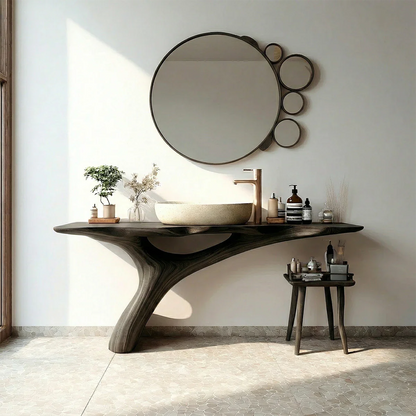 Organic Sculptural Bathroom Vanity Natural Solid Wood Curved Base - ArborisWood - 8
