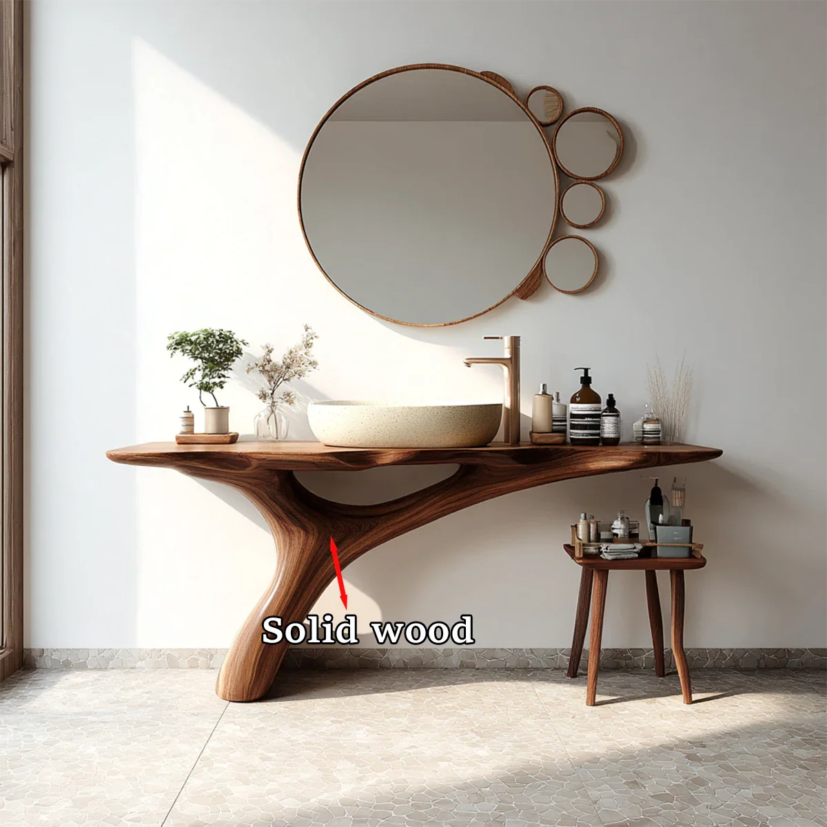 Organic Sculptural Bathroom Vanity Natural Solid Wood Curved Base - ArborisWood - 9