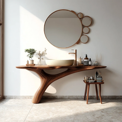 Organic Sculptural Bathroom Vanity Natural Solid Wood Curved Base - ArborisWood