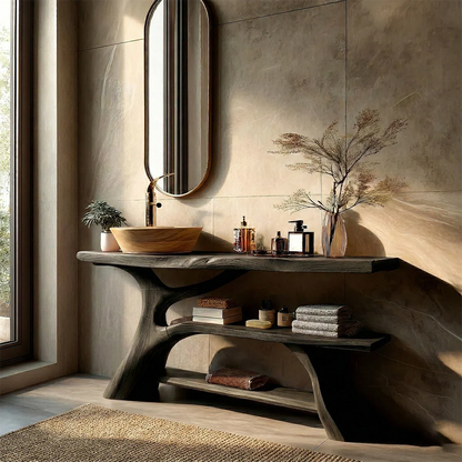 Organic Sculptural Bathroom Vanity Natural Solid Wood Open Shelf - ArborisWood - 10
