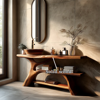 Organic Sculptural Bathroom Vanity Natural Solid Wood Open Shelf - ArborisWood - 11