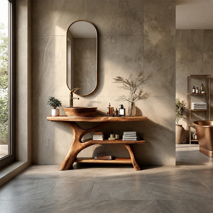Organic Sculptural Bathroom Vanity Natural Solid Wood Open Shelf - ArborisWood - 14