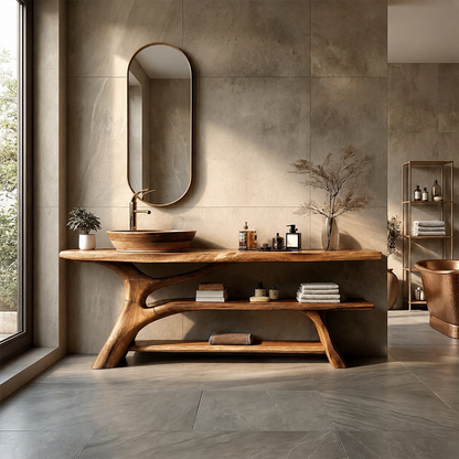 Organic Sculptural Bathroom Vanity Natural Solid Wood Open Shelf - ArborisWood - 15