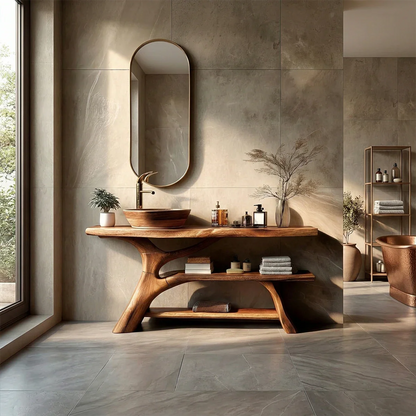 Organic Sculptural Bathroom Vanity Natural Solid Wood Open Shelf - ArborisWood - 2