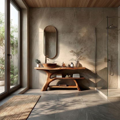 Organic Sculptural Bathroom Vanity Natural Solid Wood Open Shelf - ArborisWood - 3