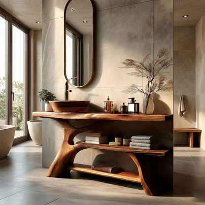 Organic Sculptural Bathroom Vanity Natural Solid Wood Open Shelf - ArborisWood - 4