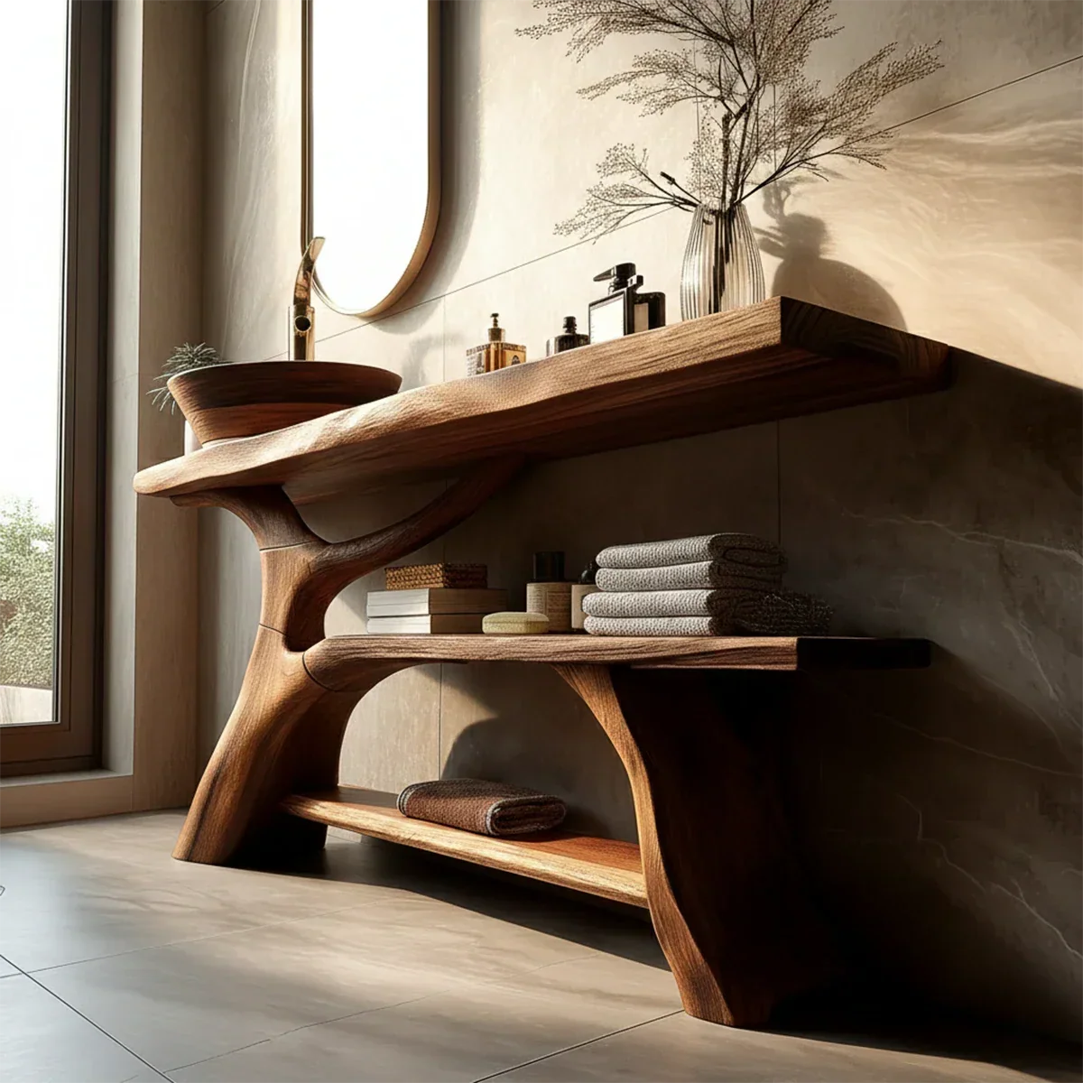 Organic Sculptural Bathroom Vanity Natural Solid Wood Open Shelf - Arboriswood - 6