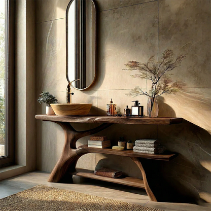 Organic Sculptural Bathroom Vanity Natural Solid Wood Open Shelf - ArborisWood - 8