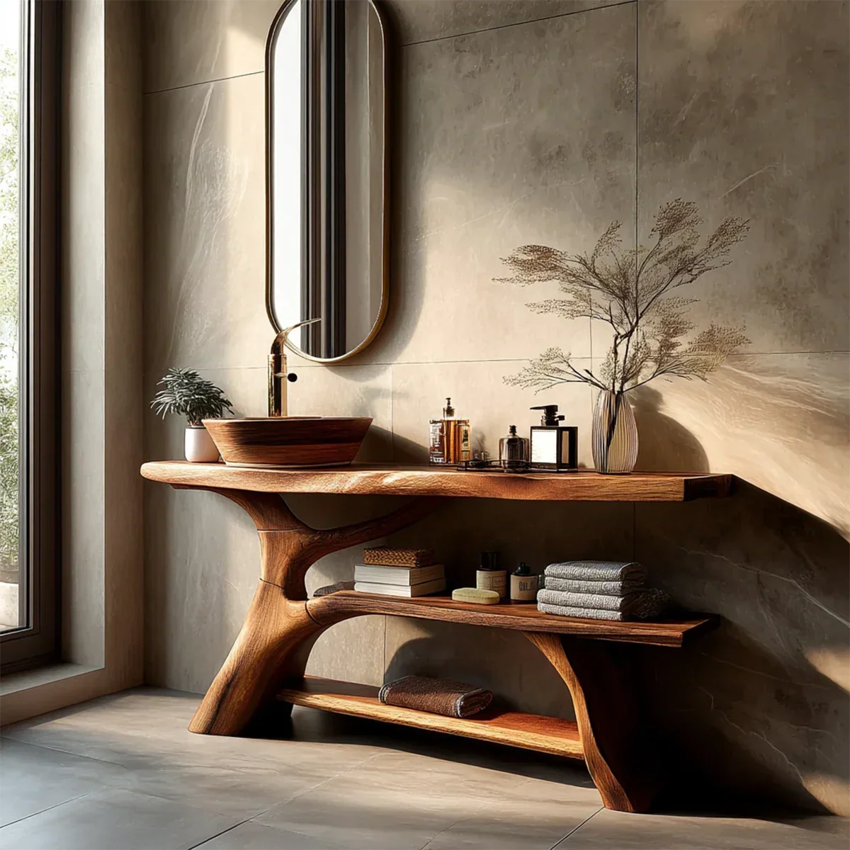 Organic Sculptural Bathroom Vanity Natural Solid Wood Open Shelf - Arboriswood