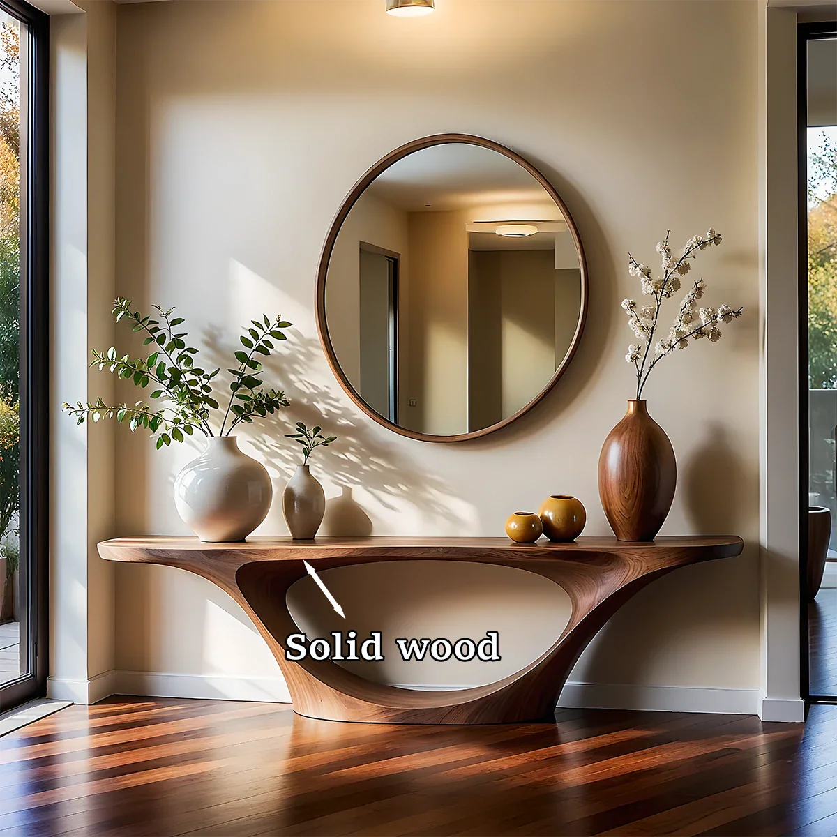 Organic Sculptural Console Table Natural Solid Wood Entryway Arch Base - ArborisWood - 10