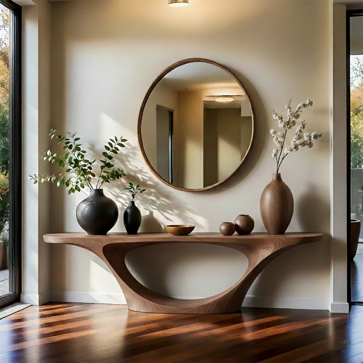 Organic Sculptural Console Table Natural Solid Wood Entryway Arch Base - ArborisWood - 7