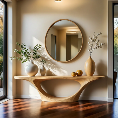 Organic Sculptural Console Table Natural Solid Wood Entryway Arch Base - ArborisWood - 8