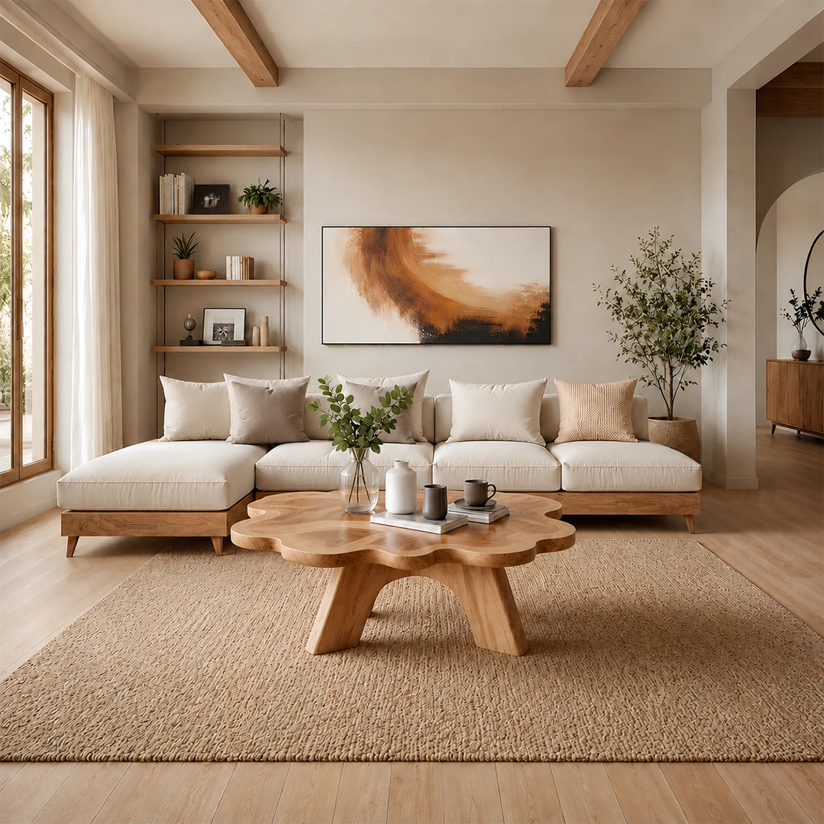 Organic Shape Coffee Table – Solid Wood Minimalist Living Room Table - ArborisWood - 10