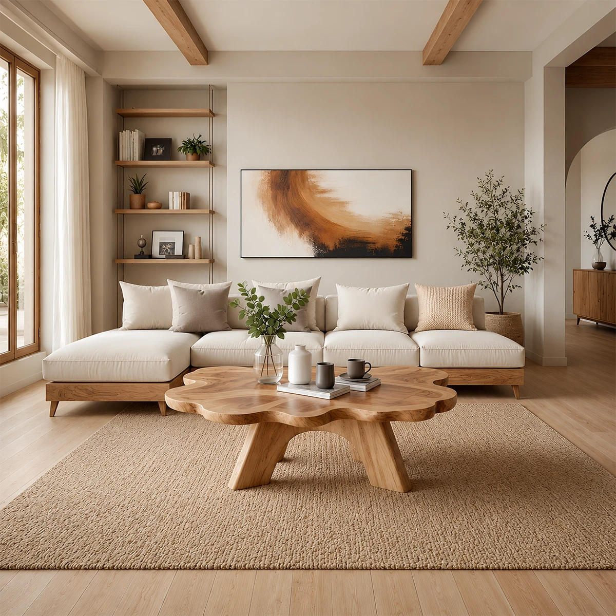 Organic Shape Coffee Table – Solid Wood Minimalist Living Room Table - ArborisWood - 11