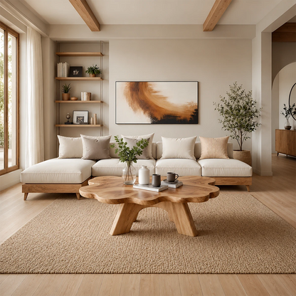 Organic Shape Coffee Table – Solid Wood Minimalist Living Room Table - ArborisWood - 11