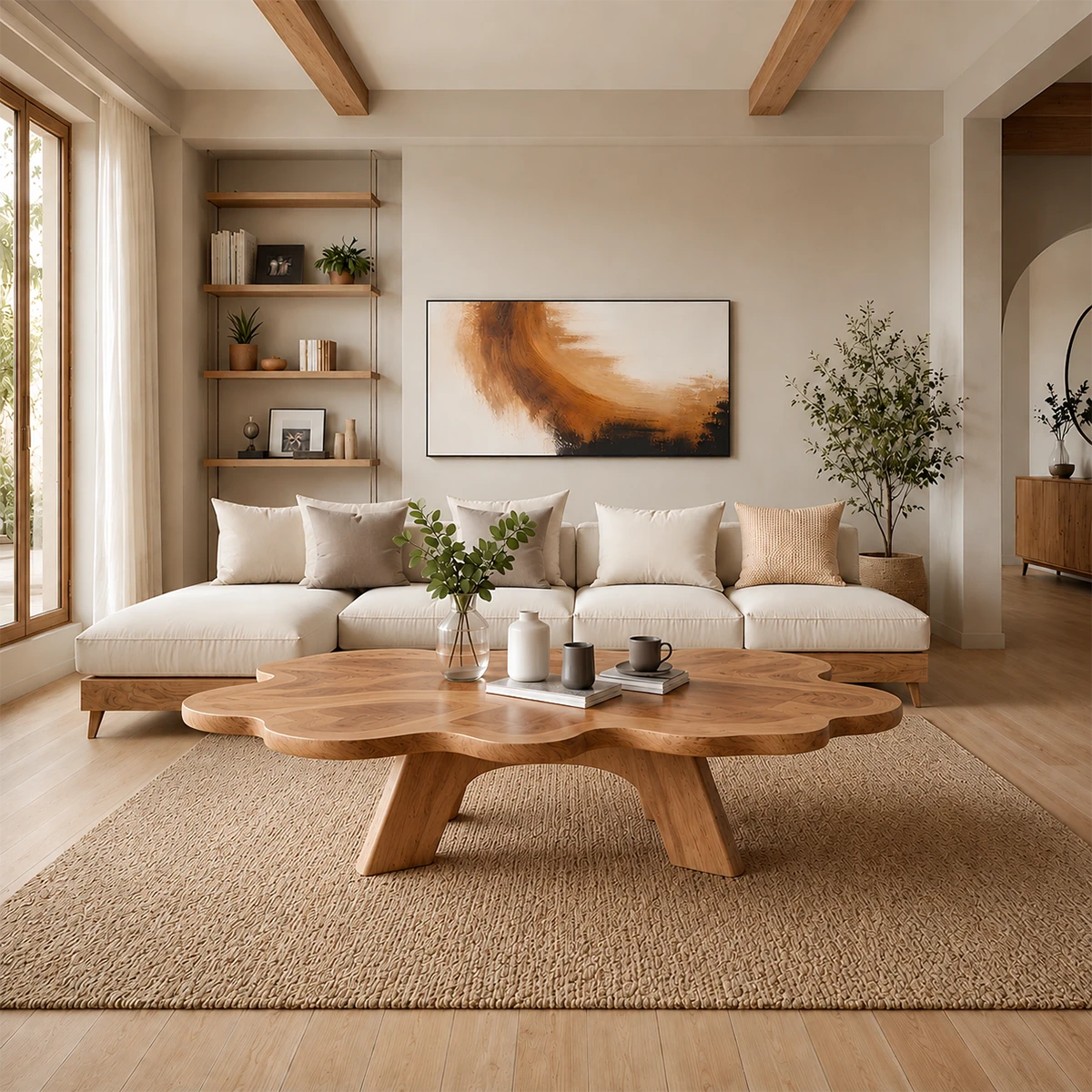 Organic Shape Coffee Table – Solid Wood Minimalist Living Room Table - ArborisWood - 12