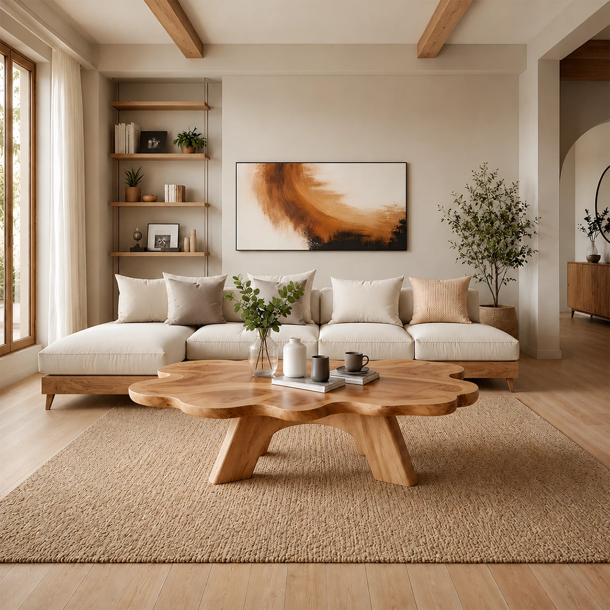 Organic Shape Coffee Table – Solid Wood Minimalist Living Room Table - ArborisWood - 13