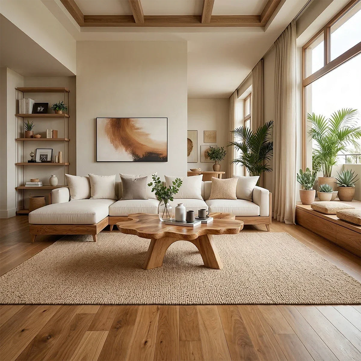 Organic Shape Coffee Table – Solid Wood Minimalist Living Room Table - ArborisWood - 2