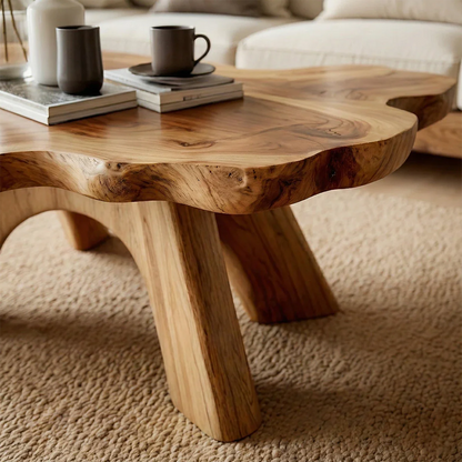 Organic Shape Coffee Table – Solid Wood Minimalist Living Room Table - ArborisWood - 3