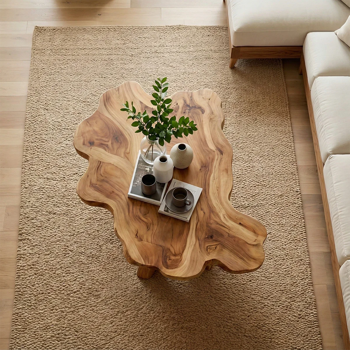 Organic Shape Coffee Table – Solid Wood Minimalist Living Room Table - ArborisWood - 4
