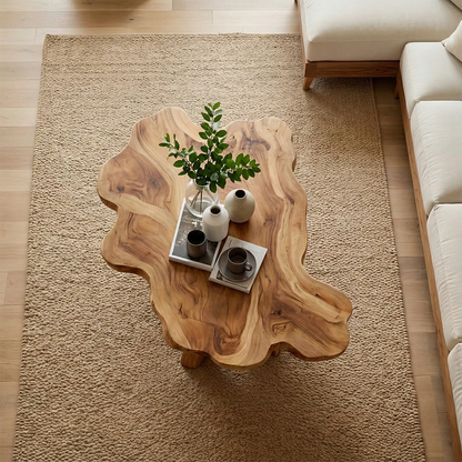Organic Shape Coffee Table – Solid Wood Minimalist Living Room Table - ArborisWood - 4