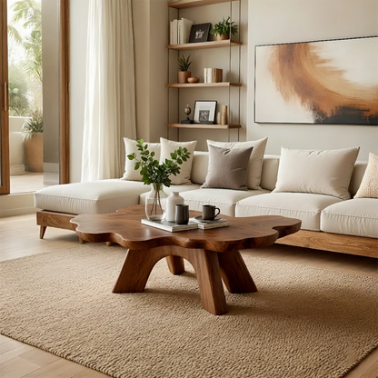 Organic Shape Coffee Table – Solid Wood Minimalist Living Room Table - ArborisWood - 5