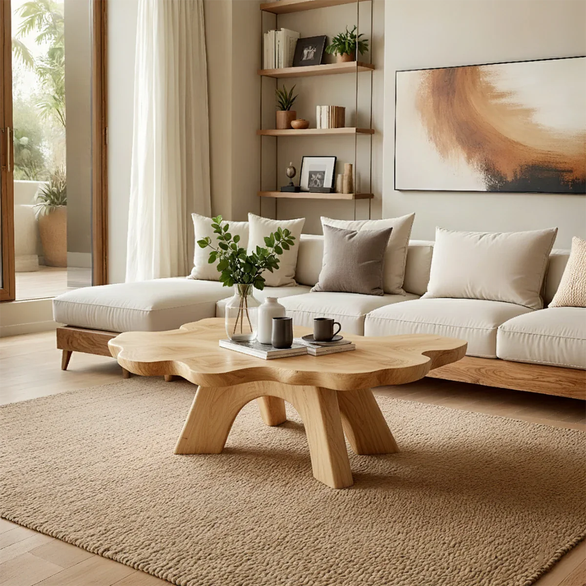 Organic Shape Coffee Table – Solid Wood Minimalist Living Room Table - ArborisWood - 6