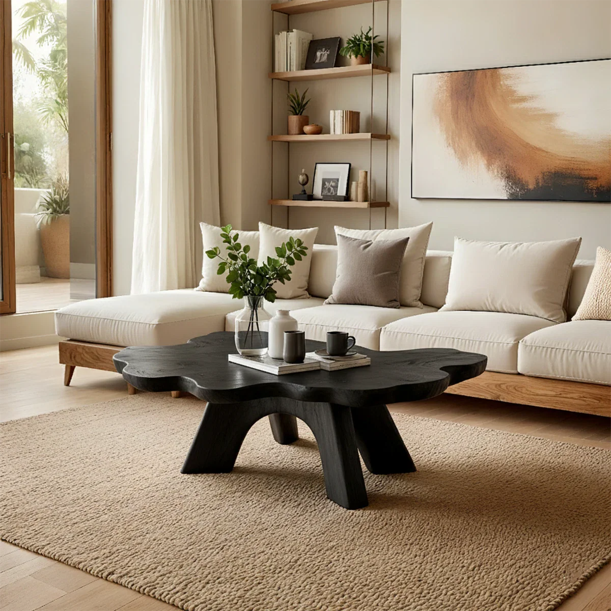 Organic Shape Coffee Table – Solid Wood Minimalist Living Room Table - ArborisWood - 7