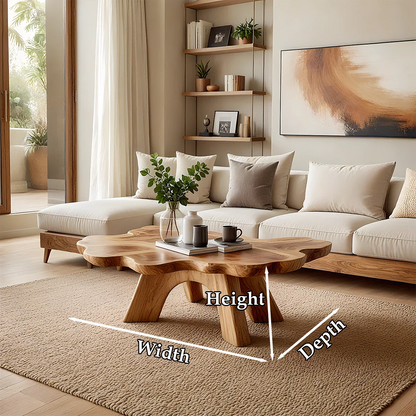 Organic Shape Coffee Table – Solid Wood Minimalist Living Room Table - ArborisWood - 9