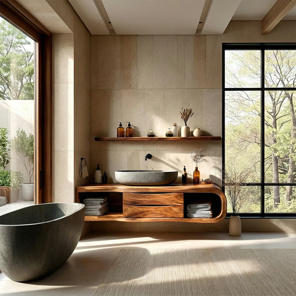 Modern floating vanity with brown finish – floating bathroom vanity